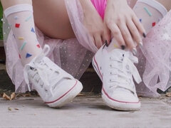 Eva - Shocking Pink Suit [4K] - Eva Elfie(4K) solo masturbation outdoors by the pond