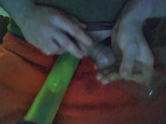 Shaved Balls Vacuum Pump With Cock Pump And Cock Vacuum Masturbating With Condom And Small Juice Bottle