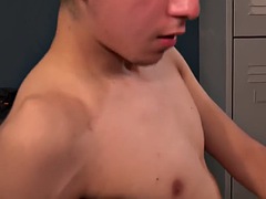 Skinny Latino twink barebacks public locker room DILF