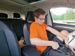 Fun in the car with footwear and my member