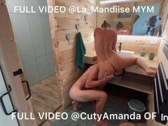 Amateur, Bathroom, Big tits, Blowjob, Brunette, Doggystyle, Hardcore, Slap