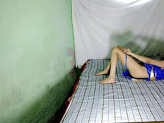 Indian Aunty Anita Singh In Blue Desi dress Fingering honeypot getting off