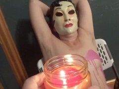 BDSM session with an inexperienced MILF from NYC featuring anal, piss, wax, and dildo bondage