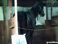 Old farmer wife takes the hard cock in the backyard