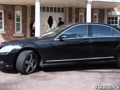 Carmella Bing along with Angel Cassidy are brought over to a mansion as entertainment for a rich guy. They end up having a fourway as the driver joins