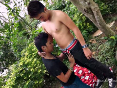 Asiático, Lamer culo, Mamada, Gay, Al aire libre