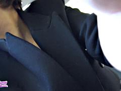 Busty French Brunette Vic Alouqua Fingers Pussy in Car Window While Big-Tits Passersby Watch and Squ