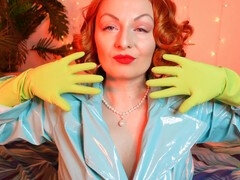 Fetisj, Handschoenen, Latex, Masturbatie, Orgasme, Kut duiken, Roodharige vrouw