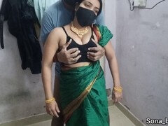 Desi aunty enjoys hot sex with Indian couple in traditional saree
