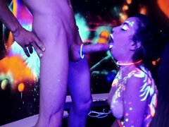 The neon party ends with hard pussy banging in a doggy style