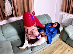 MilfyCalla Rides Inflatable Wrestler Strap-On in Gay Doggy Double Cum Popping
