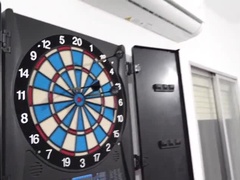 ASIAN TEEN CAUGHT LOosing DARTS GAME & GIVING BLOWJOB