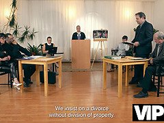 Watch this Czech slut get her tits smashed in court while being a cuckold