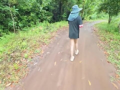Thai Girl Walks And Shows Her Pussy On The Roadside Near A Rice Field