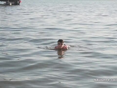 Naughty Russian Exhibitionist Outdoors in White swinsuit - Milf