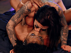 Cul, Talons, Embrassement, Léchez, Chatte, Jupe, Tatouage, Nénés