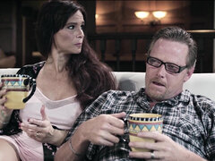 Blasen, Braunhaarige, Spermaladung, Schwanz, Handjob, Ehemann, Titten