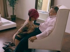 フェラチオ, バック, Hd, ヒール, 馬乗り, 魅力的, ストッキング, タトゥー