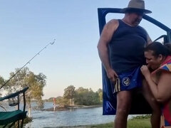 Bbw Milf Blows Him By The River