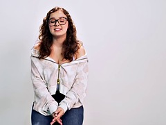 Chica, Gordita, Erótico, Gafas, Masturbación, Aceite, Orgasmo, Solo