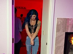 Lesbian babes BTS enjoy strapon threesome and pussy eating
