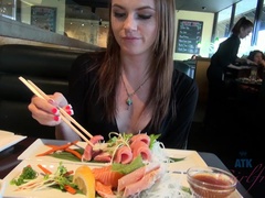 Enthousiasteling, Bruinharig, Vriendin, Doordringend, Kut duiken, Geschoren, Mager, Tieten likken