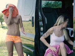 お尻, 美女, チェコ, エロティック, レズビアン, なめる, アウトドア, オッパイの