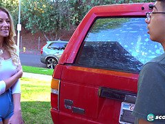 フェラチオ, 茶髪の, イく瞬間, チン, フェラする