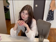 Sucer une bite, Tir de sperme, Faciale, Petite femme, Russe, Élève