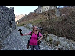 Caught! strangers will find out while hiking in the mountains! Now Im already fucking in the castle!
