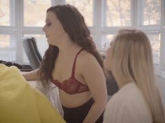 Whitney Wright watches Carolina Sweets sucking the cock