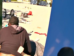 Black passive stud fucked in the ass outdoors by active white stud