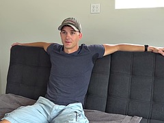 Real amateur jock with handsome body jerks cock on casting