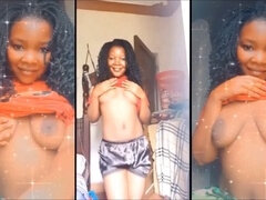 Early morning nude stretching and exotic dance by amateur black girl