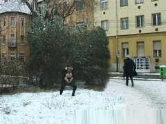 buxom mummy pissing in snow