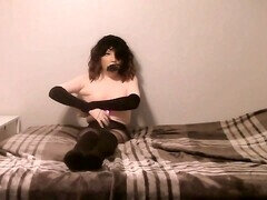 Amerikaans, Travestiet, Masturbatie, Panty, Shemale, Alleen, Vastgebonden, Vibrator