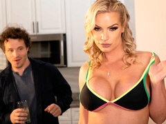 デカパイ, ビキニ, ブロンド, フェラチオ, なめる, 淫乱熟女, オマンコ, オッパイの