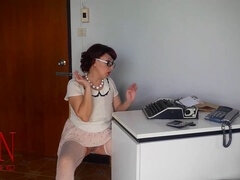 Americano, Tacones, Nylon, Oficina, Coño, Chupando, Tetas, Voyeur