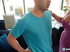 Victoria Zdrok and Nicky Rebel team up to fuck coach for some dirty tit play