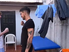 Bending over on the table and getting his ass eaten out