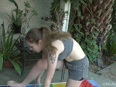 Apricot Pitts does outside yoga and masturbates