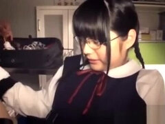 Asiatique, Nana, Collège université, Lunettes, Japonaise, Chatte, Élève, Rasée
