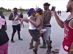 Strand, Grote mammen, Zwart, Groep, Latijnse vrouw, Moeder die ik wil neuken, Feest, Openbaar