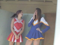 Lesby cheerleaders Cassand plusra Nix and plus Mary Jane Johnson