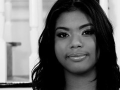 Porn actress Nia Nacci gives interview in a black-and-white video