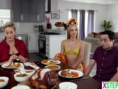 Skinny teen stepsister Jazmin Luv going through a fase on Thanksgiving