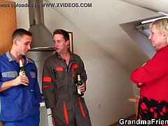 Big tits old grandma please two workers