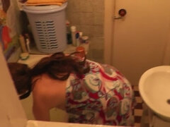 Leie, Bad, Braunhaarige, Hd, Dusche, Sohn, Spion, Stiefmutter