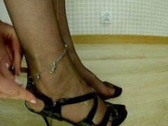 Noire, Robe, Pieds, Femme dominatrice, Nylon, Collant, Jarretelles