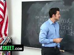 Grosse bite, Blonde, Sucer une bite, Chatte, Élève, Criant, Jupe, Professeur